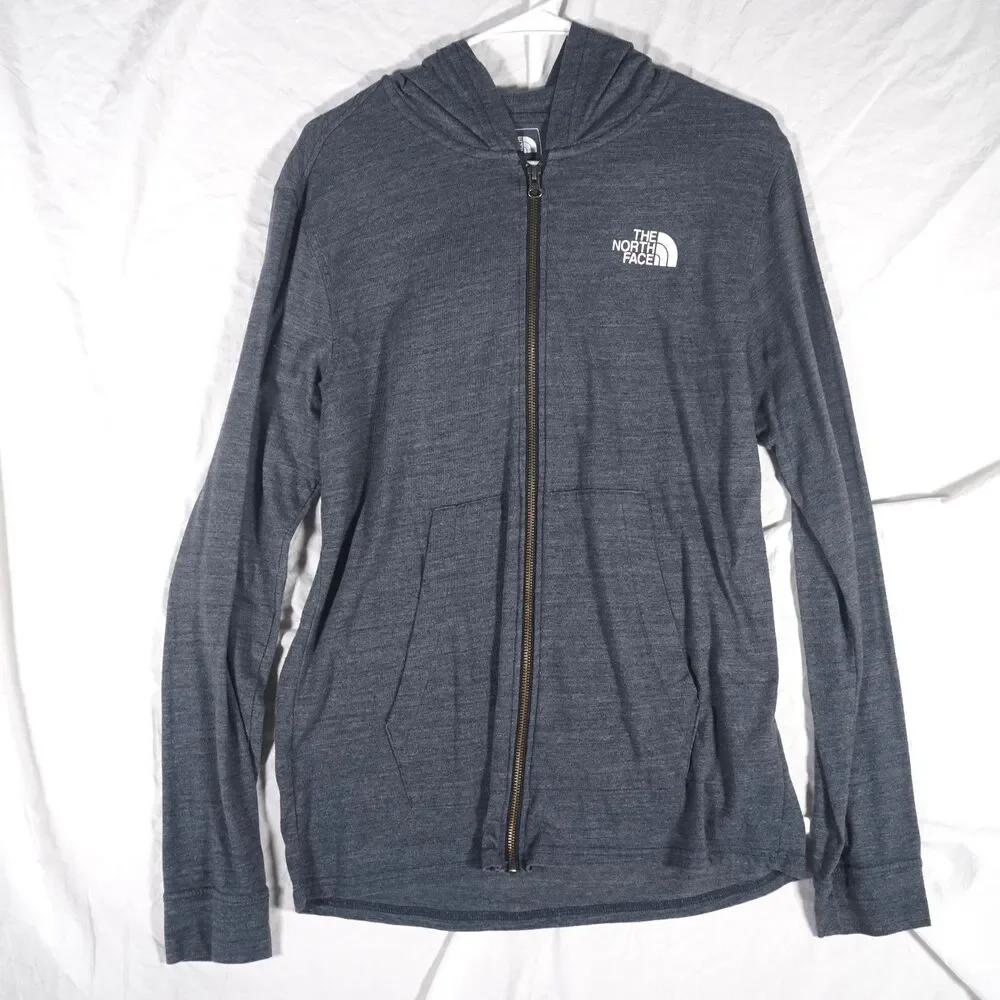 The North Face Full Zip Hoodie Grey American Flag Stars Logo Mens Medium